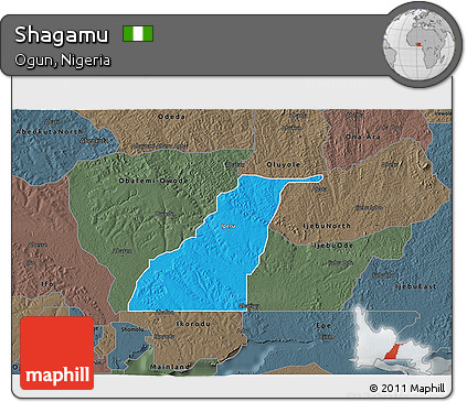 Political 3D Map of Shagamu, darken, semi-desaturated
