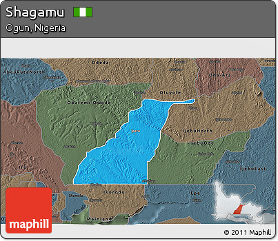 Political 3D Map of Shagamu, darken, semi-desaturated