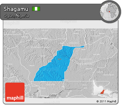 Political 3D Map of Shagamu, lighten, desaturated