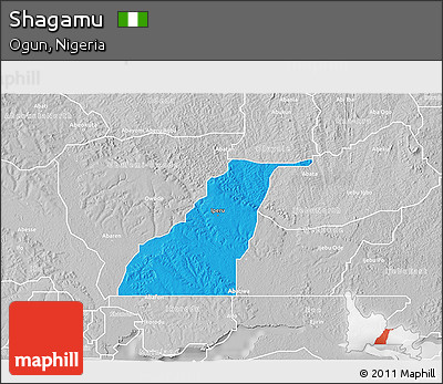 Political 3D Map of Shagamu, lighten, desaturated