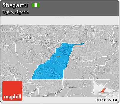 Political 3D Map of Shagamu, lighten, desaturated