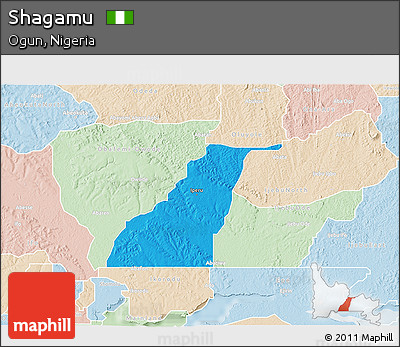 Political 3D Map of Shagamu, lighten