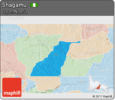 Political 3D Map of Shagamu, lighten
