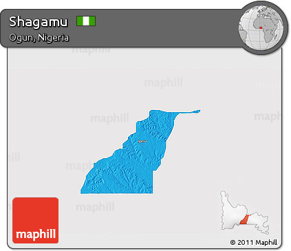 Political 3D Map of Shagamu, single color outside