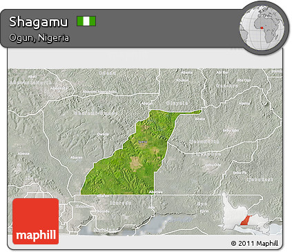 Satellite 3D Map of Shagamu, lighten, semi-desaturated