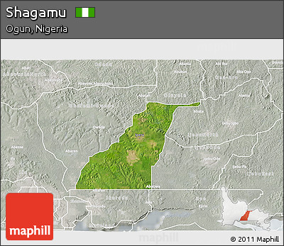 Satellite 3D Map of Shagamu, lighten, semi-desaturated
