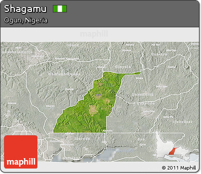 Satellite 3D Map of Shagamu, lighten, semi-desaturated