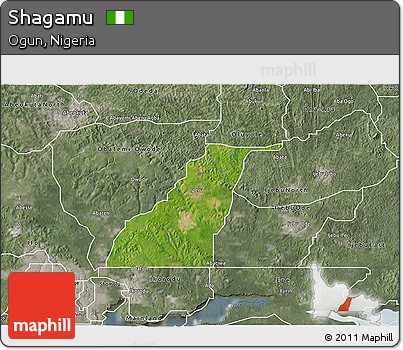 Satellite 3D Map of Shagamu, semi-desaturated