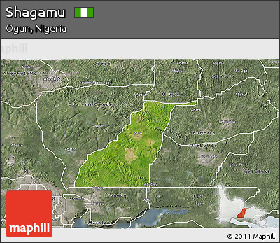 Satellite 3D Map of Shagamu, semi-desaturated