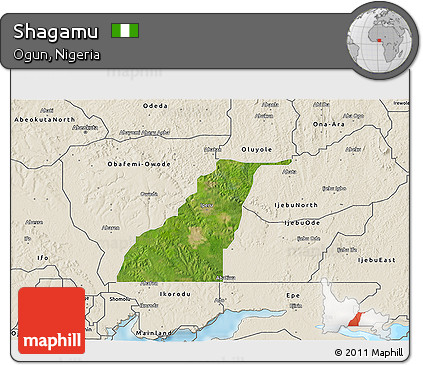 Satellite 3D Map of Shagamu, shaded relief outside