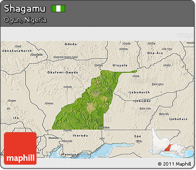 Satellite 3D Map of Shagamu, shaded relief outside