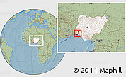 Savanna Style Location Map of Shagamu, highlighted country, within the entire country, hill shading
