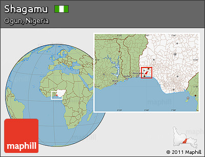 Savanna Style Location Map of Shagamu, highlighted country