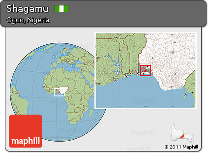 Savanna Style Location Map of Shagamu, highlighted country, highlighted parent region