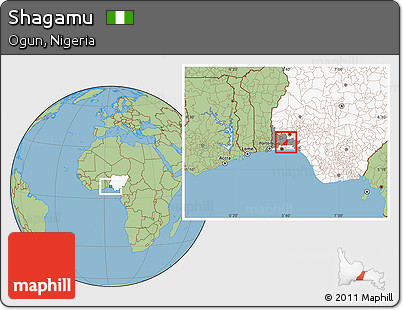 Savanna Style Location Map of Shagamu, highlighted country, highlighted parent region