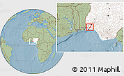 Savanna Style Location Map of Shagamu, highlighted country, hill shading