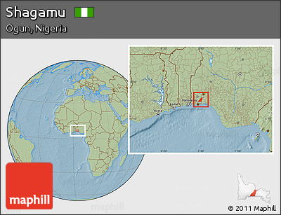 Savanna Style Location Map of Shagamu, hill shading