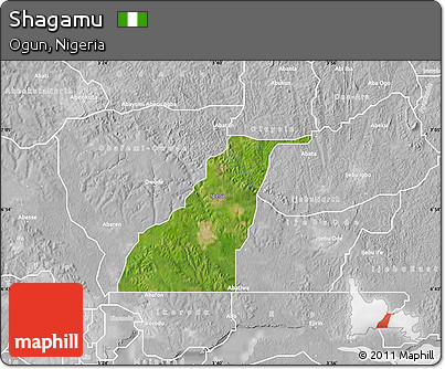 Satellite Map of Shagamu, lighten, desaturated