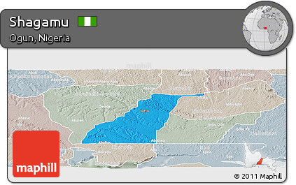 Political Panoramic Map of Shagamu, lighten, semi-desaturated