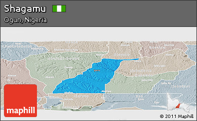 Political Panoramic Map of Shagamu, lighten, semi-desaturated
