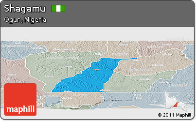 Political Panoramic Map of Shagamu, lighten, semi-desaturated