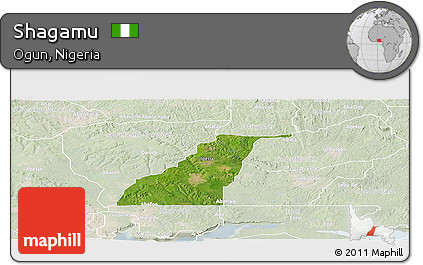 Satellite Panoramic Map of Shagamu, lighten