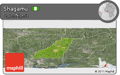 Satellite Panoramic Map of Shagamu, semi-desaturated