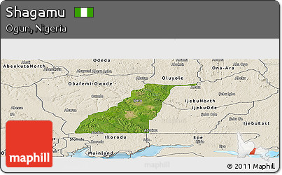 Satellite Panoramic Map of Shagamu, shaded relief outside