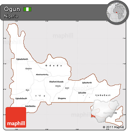 Classic Style Simple Map of Ogun, cropped outside