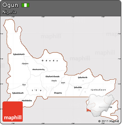 Classic Style Simple Map of Ogun, cropped outside