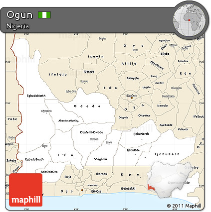 Classic Style Simple Map of Ogun