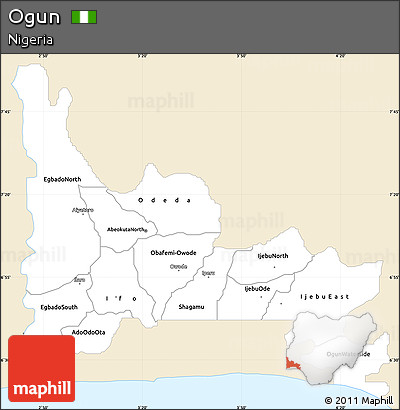 Classic Style Simple Map of Ogun, single color outside