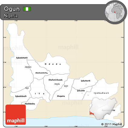 Classic Style Simple Map of Ogun, single color outside