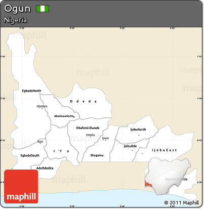 Classic Style Simple Map of Ogun, single color outside
