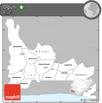 Gray Simple Map of Ogun, single color outside
