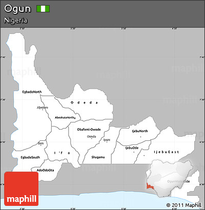 Gray Simple Map of Ogun, single color outside