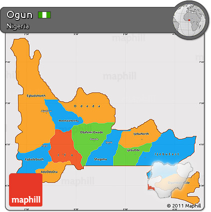 Political Simple Map of Ogun, cropped outside