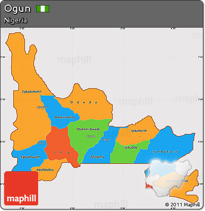 Political Simple Map of Ogun, cropped outside