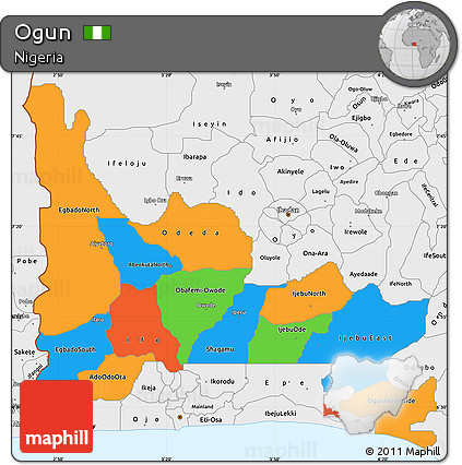 Political Simple Map of Ogun, single color outside, borders and labels
