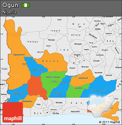 Political Simple Map of Ogun, single color outside, borders and labels