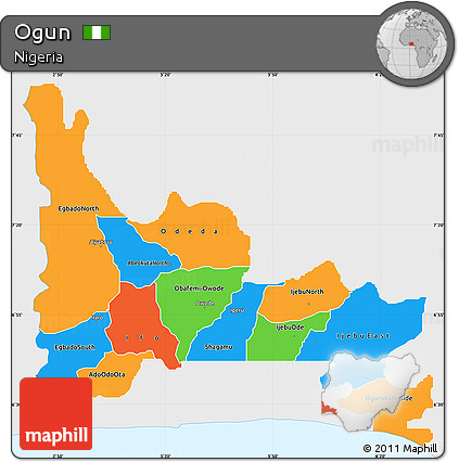 Political Simple Map of Ogun, single color outside