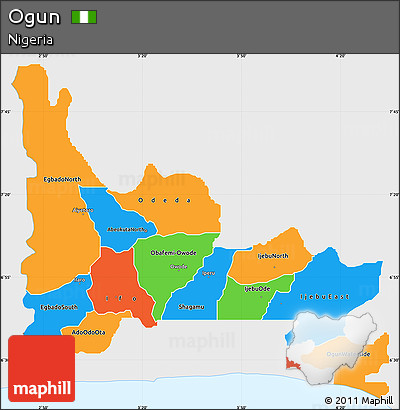 Political Simple Map of Ogun, single color outside