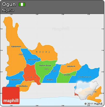 Political Simple Map of Ogun, single color outside