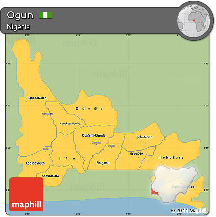 Savanna Style Simple Map of Ogun, single color outside