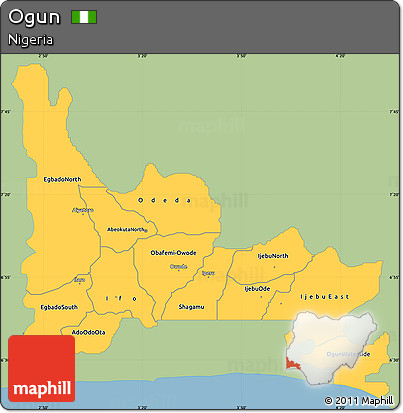 Savanna Style Simple Map of Ogun, single color outside