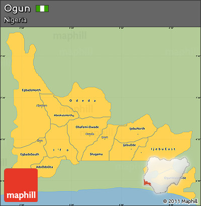 Savanna Style Simple Map of Ogun, single color outside