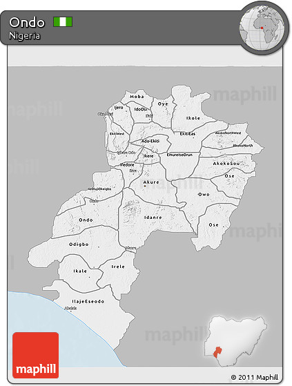 Gray 3D Map of Ondo, single color outside