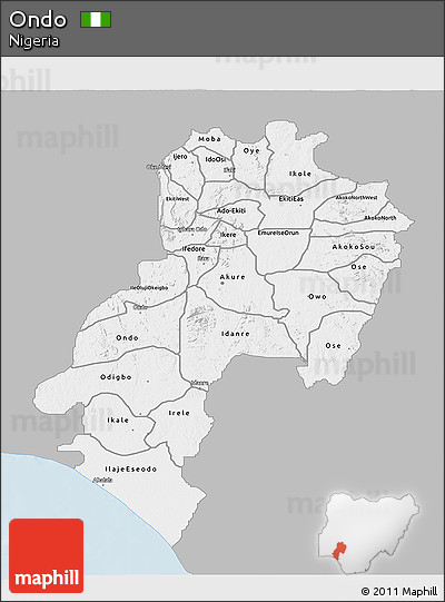 Gray 3D Map of Ondo, single color outside