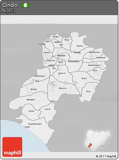 Gray 3D Map of Ondo, single color outside