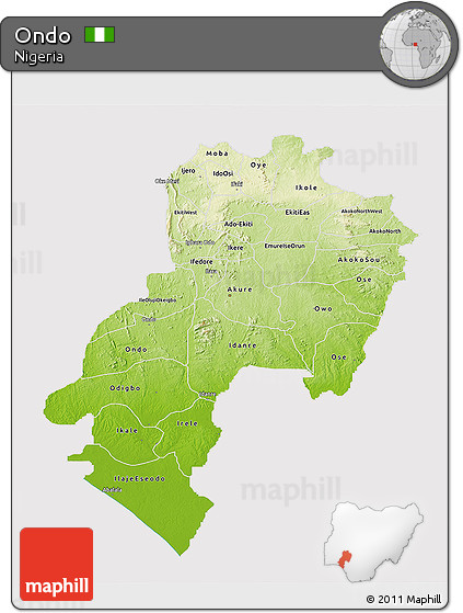 Physical 3D Map of Ondo, cropped outside